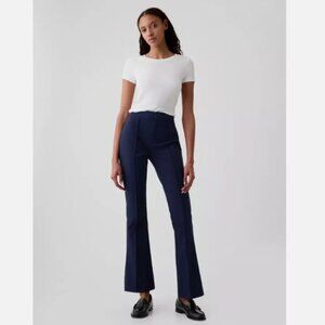 GAP High Rise Stretch Flare Navy Blue Pants Pintuck Pleat 6 PETITE #455131 $80